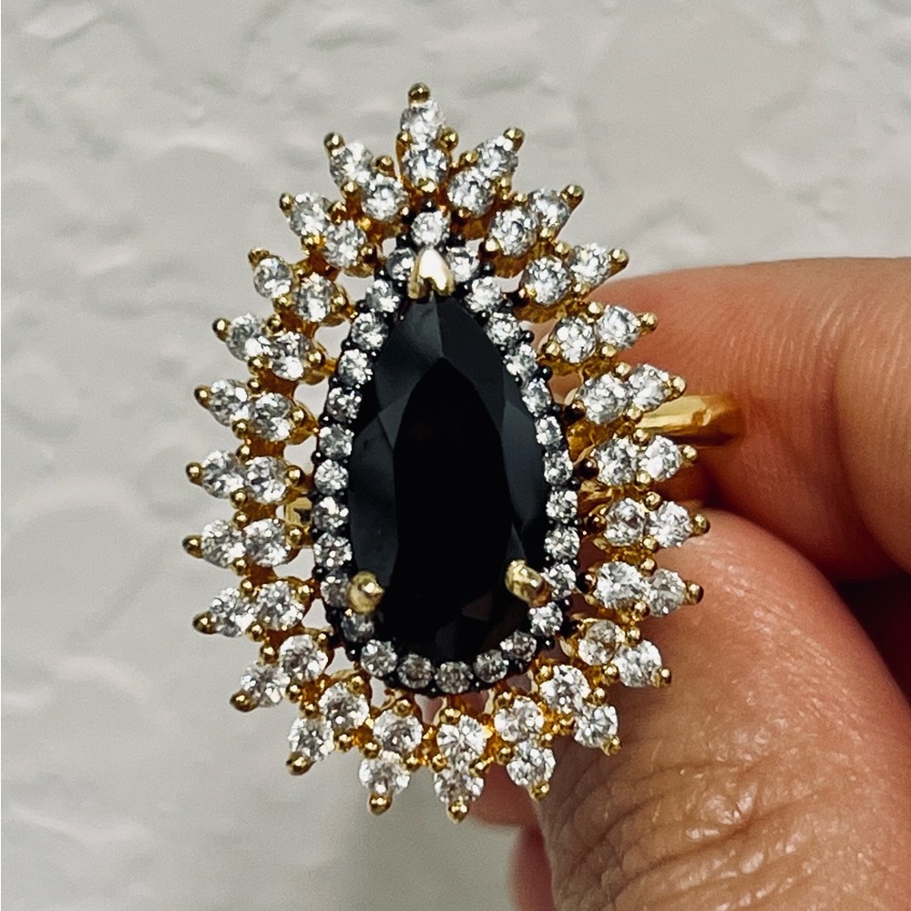 Black Gem Pear Shape Ring